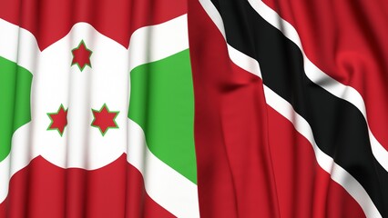 Flags of BURUNDI and  TRINIDAD with realistic cloth texture