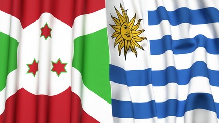 Flags of BURUNDI and  Uruguay with realistic cloth texture