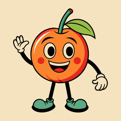 Retro groovy fruit cartoon mascot character vector vintage funky fun smiling old school 