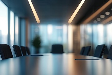 Modern, empty conference room with city view