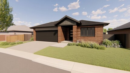 Modern residential home with brick facade and garage door