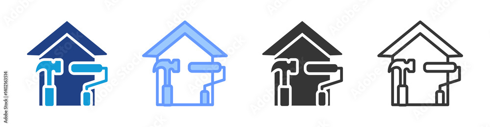 Poster renovation icon set multiple style collection