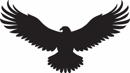 Obraz premium A majestic eagle in powerful flight, soaring high above with intense black silhouette against a stark white background.