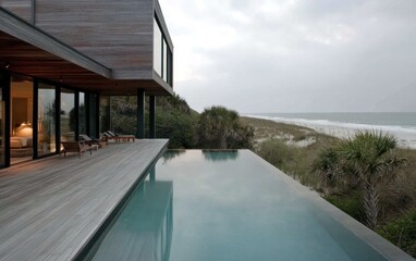 Fototapeta premium Modern Coastal Home Infinity Pool Ocean View