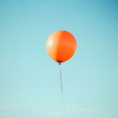 Fototapeta premium Orange Balloon Ascending: A vibrant orange balloon floats gracefully against a clear, pale blue sky, symbolizing hope, joy, and dreams taking flight.