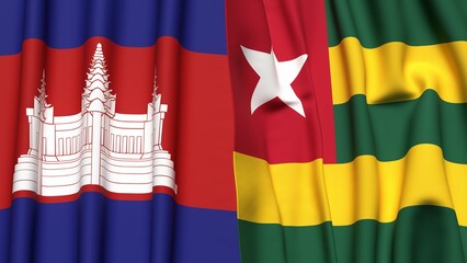Flags of CAMBODIA and  TOGO with realistic cloth texture