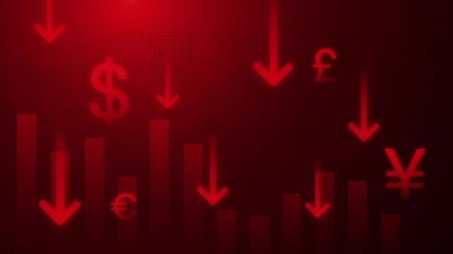 decrease currency price graph and chart digital background animation. world downtrend currency price animation with red color