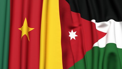 Flags of CAMEROON and  JORDAN with realistic cloth texture