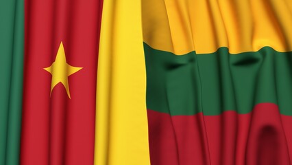 Flags of CAMEROON and  LITHUANIA with realistic cloth texture