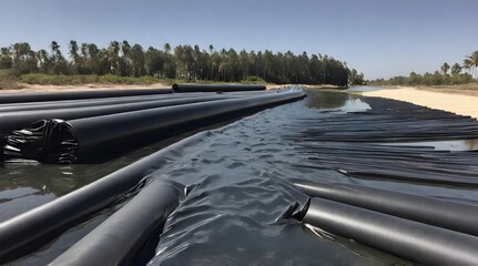 High density polyethylene sheet roll installation for lagoon protection.generative.ai