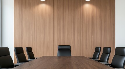 A Contemporary Boardroom Featuring a Long Rectangular Table and Black Chairs for Professional Meetings and Gatherings