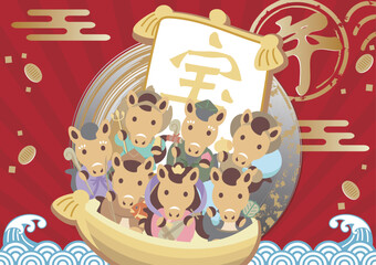 年賀状　2026年　年賀　2026　干支　七福神　午年　午　馬　うま　かわいい　デザイン　イラスト素材