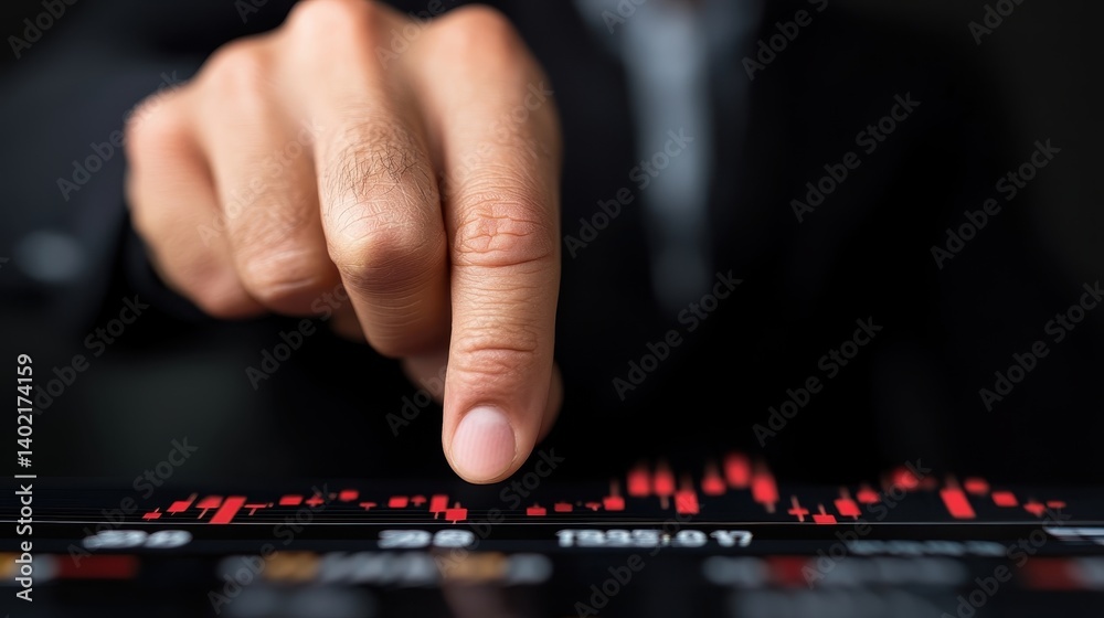 Poster businessman analyzing forecast models with a focus on data trends and predictions using graphical re