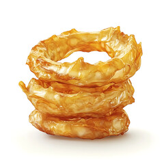 Fototapeta premium Golden and crispy onion rings with a crunchy batter and a sweet, tender onion interior, isolated white background