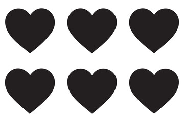 Black Heart shape icon six set of white background
