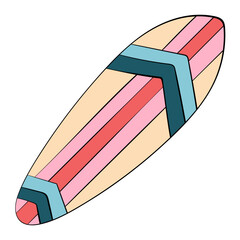 line and colorful surfboard style line and color cute doodle illustration