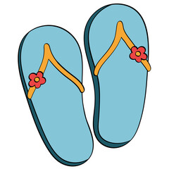 flip flops style line and color cute doodle illustration