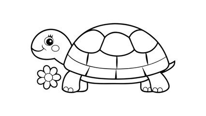 Cute Cartoon Turtle Outline Illustration With Flower For Coloring Books And Creative Projects Ideal For Children