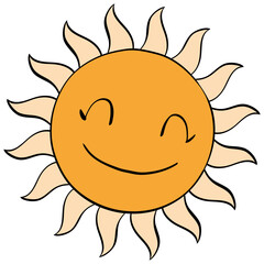 smiling sun style line and color cute doodle illustration
