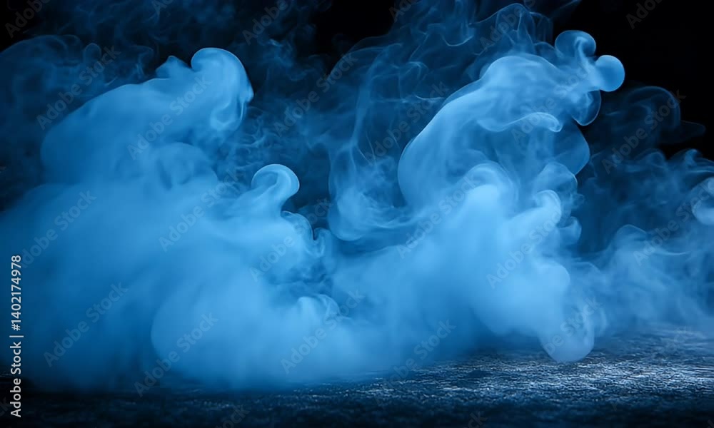 Wall mural swirling blue smoke creating abstract patterns and ethereal atmosphere against dark background with 