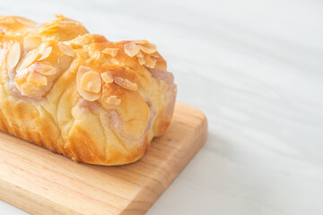 taro toast bread on wood board