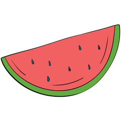 watermelon slice style line and color cute doodle illustration