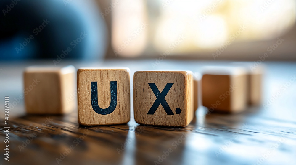 Poster ux design concepts user experience wooden blocks on table for website and app design strategy guide
