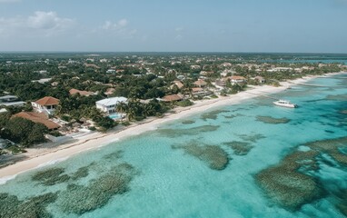 Obraz premium Aerial Tropical Beach View Turquoise Water Luxury