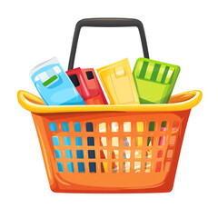 Fototapeta premium Colorful shopping basket full of groceries happy shopping day