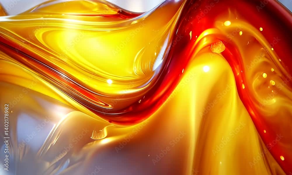 Wall mural abstract flowing colorful waves of bright orange and yellow light shining through smooth fluid textu