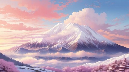 Showa Day Scenic Background Featuring Mount Fuji Amidst Clouds