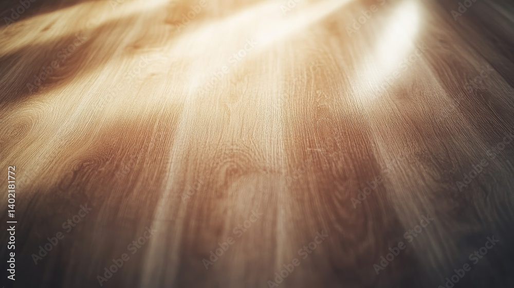 Leinwandbilder smooth wooden table illuminated by gentle sunlight highlights its rich texture and subtle shadows, o