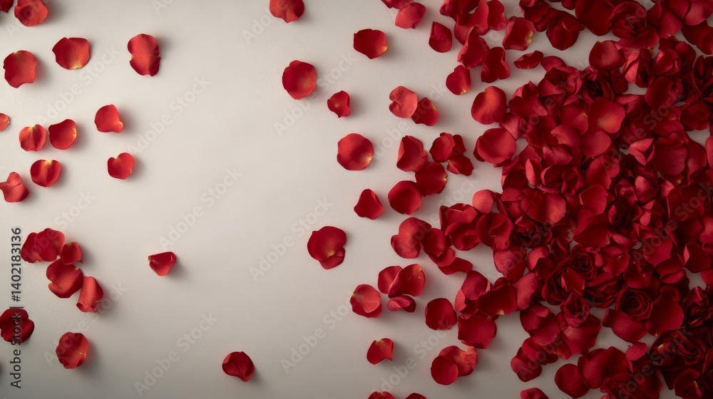 Poster fresh red roses are beautifully arranged in a circular pattern on a white surface, highlighted by so