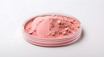 Round pink powdered makeup sample as a cosmetics product.generative.ai