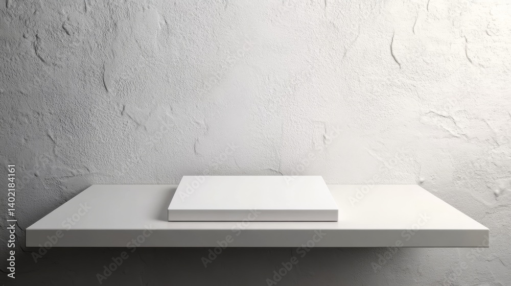 Poster A pristine white box rests elegantly on a clean shelf against a neutral background, highlighting its minimalist design for product showcasing