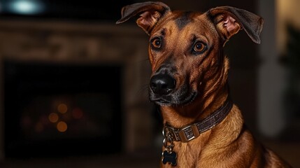 Obraz premium Elegant greyhound portrait indoor setting closeup image warm lighting creative angle animal beauty