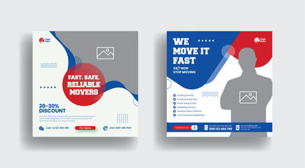 Moving service editable social media posts, banner, ads templates, promotional social media advertising for courier delivery service web banner set, social media square flyer or poster design