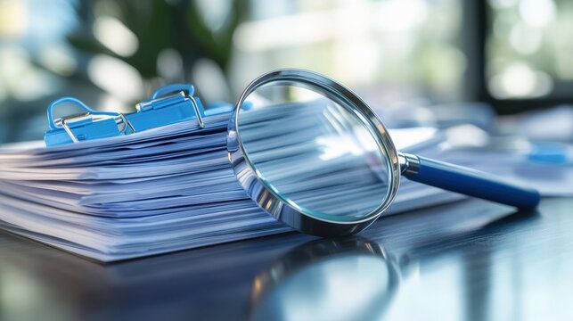 The magnifying glass on documents