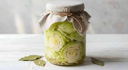 Preparing Cabbage in Jar with Rustic Cover Preserving Food at Home