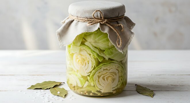 Preparing Cabbage in Jar with Rustic Cover Preserving Food at Home