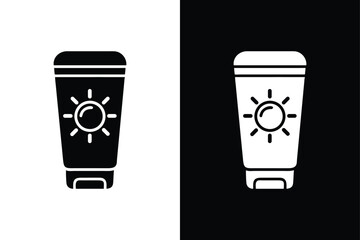 Sun Cream Bottle Icon. Solid Vector Silhouette for Skincare and Beauty