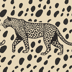 Seamless vector pattern featuring a leopard on an animalistic beige background  