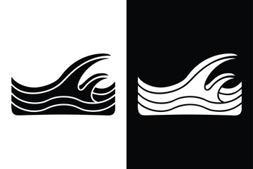 Wave Silhouette Vector. Marine Splash and Spray Icons on Black and White