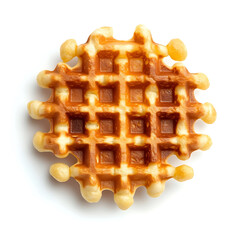 Golden and crispy waffle with deep pockets and a light, airy interior, isolated white background