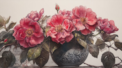 Obraz premium Elegant wedding invitation card background . Minimal hand painted watercolor botanical flowers texture template background. Design for wedding, vip cover, poster, rsvp moderncard.Valentine's Day