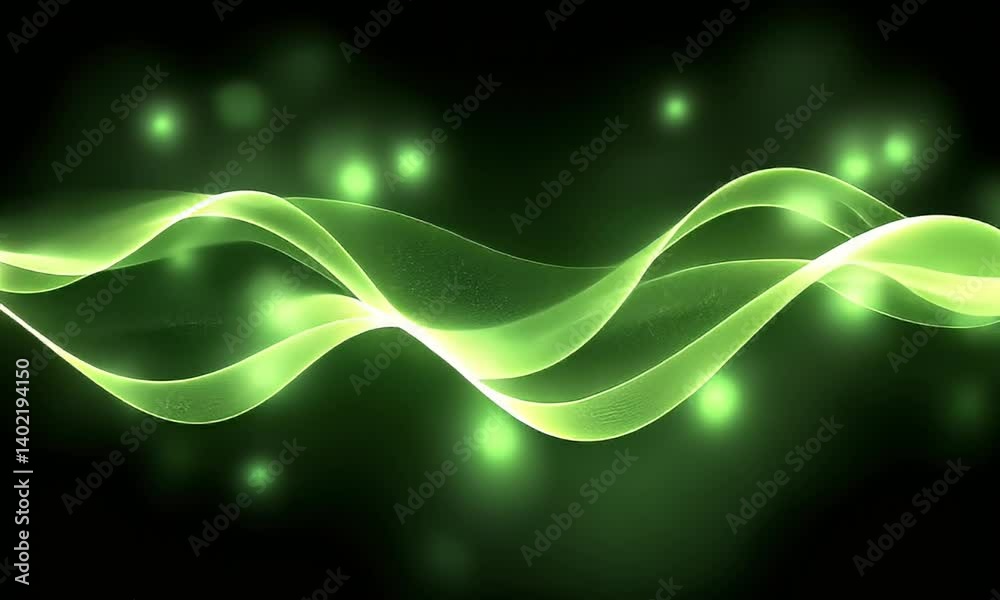 Wall mural flowing green waves with ethereal glow against a dark background creating a dynamic and tranquil atm