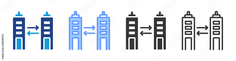 Poster horizontal merger icon set multiple style collection