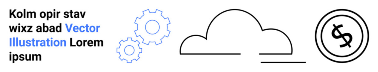 Cloud and gear representing technology processes with dollar sign in a circle symbolizing finance. Ideal for tech solutions, innovation, cloud systems, business growth, finance, abstract designs