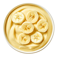 Smooth and creamy banana pudding with a silky texture and a rich, sweet flavor, isolated white background