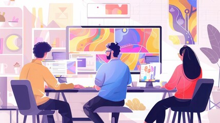 A team of designers working on creating an interactive website experience for a cultural institution 